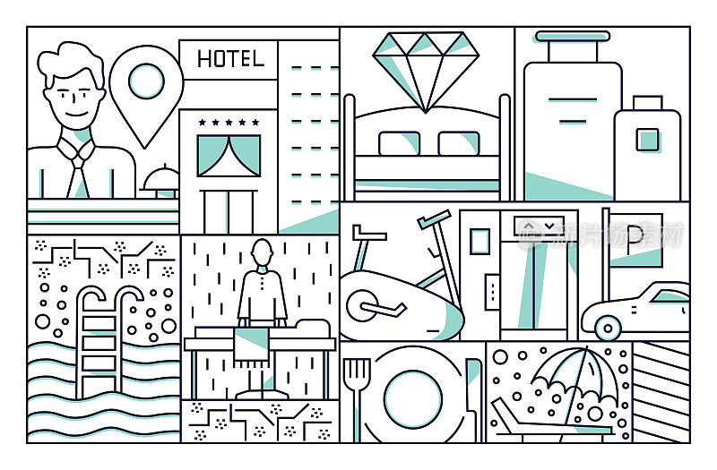 酒店和服务理念。设计可以编辑，颜色可以改变。