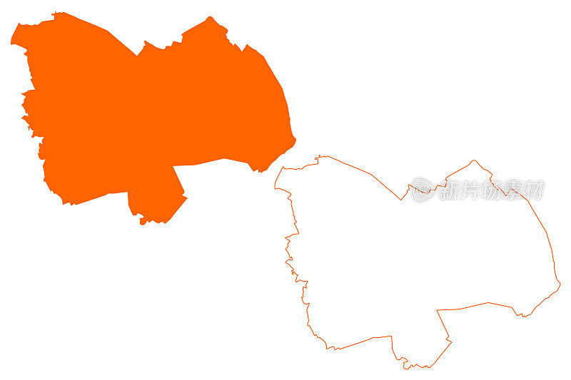 梅里杰斯塔德市(荷兰王国，荷兰，北布拉班特省或北布拉班特省)地图矢量插图，涂鸦草图地图