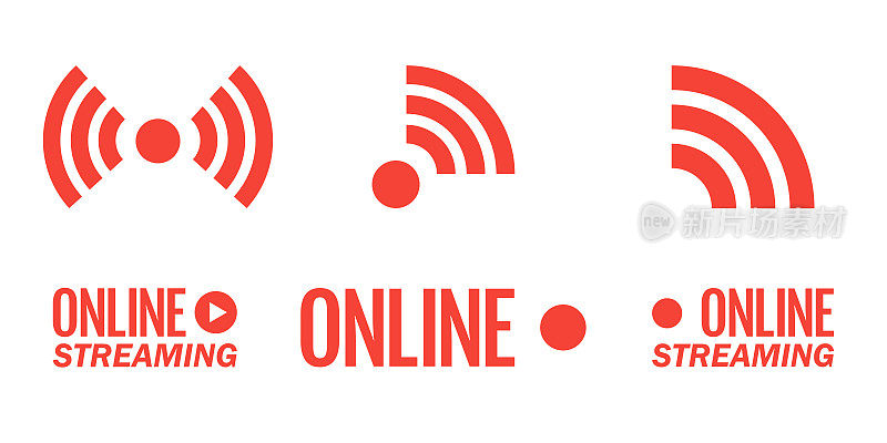 直播标志-红色矢量设计元素与播放按钮的新闻和电视或在线广播。矢量图