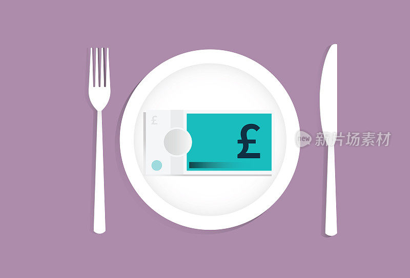 一道菜上的英镑钞票是一个金融概念