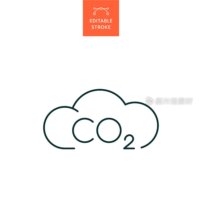 碳排放线图标与可编辑的笔画。Icon适用于网页设计、移动应用、UI、UX和GUI设计。
