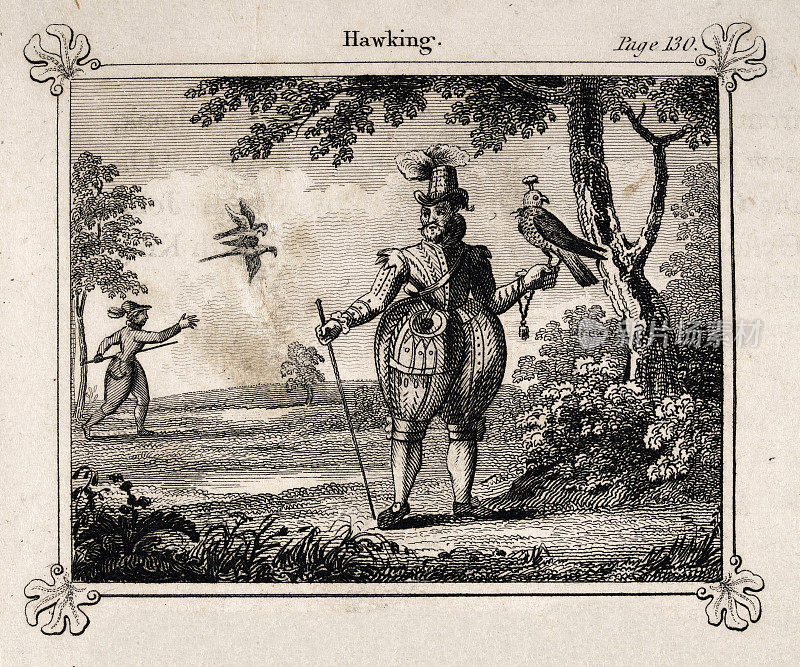 男子外出叫卖，猎鹰，猎鹰的鹰栖息在他的手腕上，体育史，17世纪
