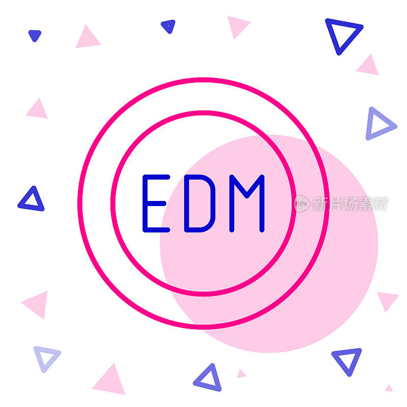 线EDM电子舞曲图标孤立的白色背景。色彩缤纷的轮廓概念。向量