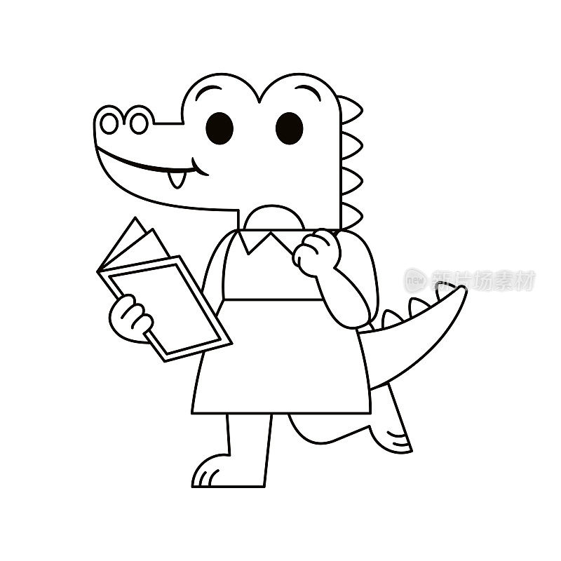载体动物阅读可爱的鳄鱼插图孤立
