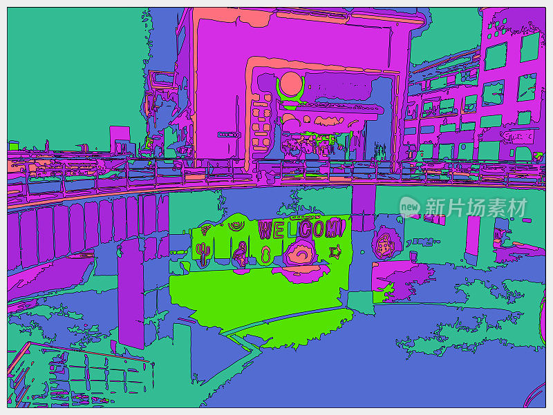 线条绘制霓虹灯虚拟世界卡通游乐场绘画场景