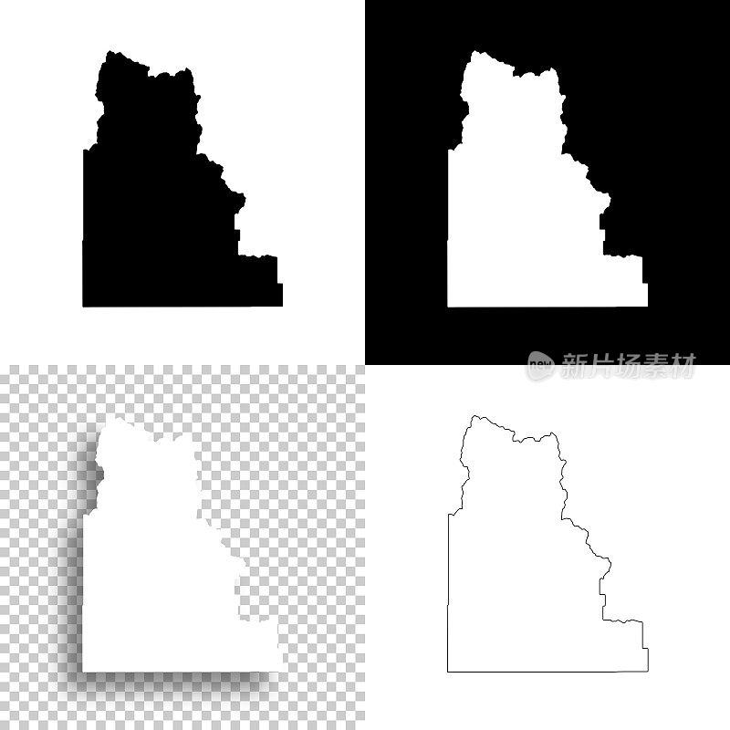 爱达荷州卡马斯县。设计地图。空白，白色和黑色背景