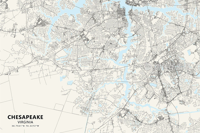 切萨皮克，弗吉尼亚州，美国矢量地图