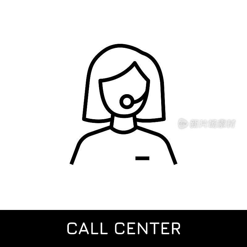 呼叫中心，客户服务代表可编辑的笔画矢量线图标。