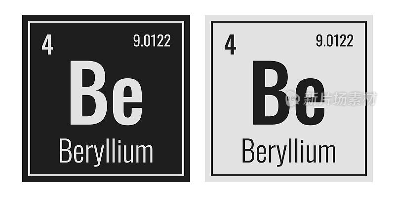 铍的象征。元素周期表中的化学元素。矢量插图隔离在白色背景上。玻璃的迹象。