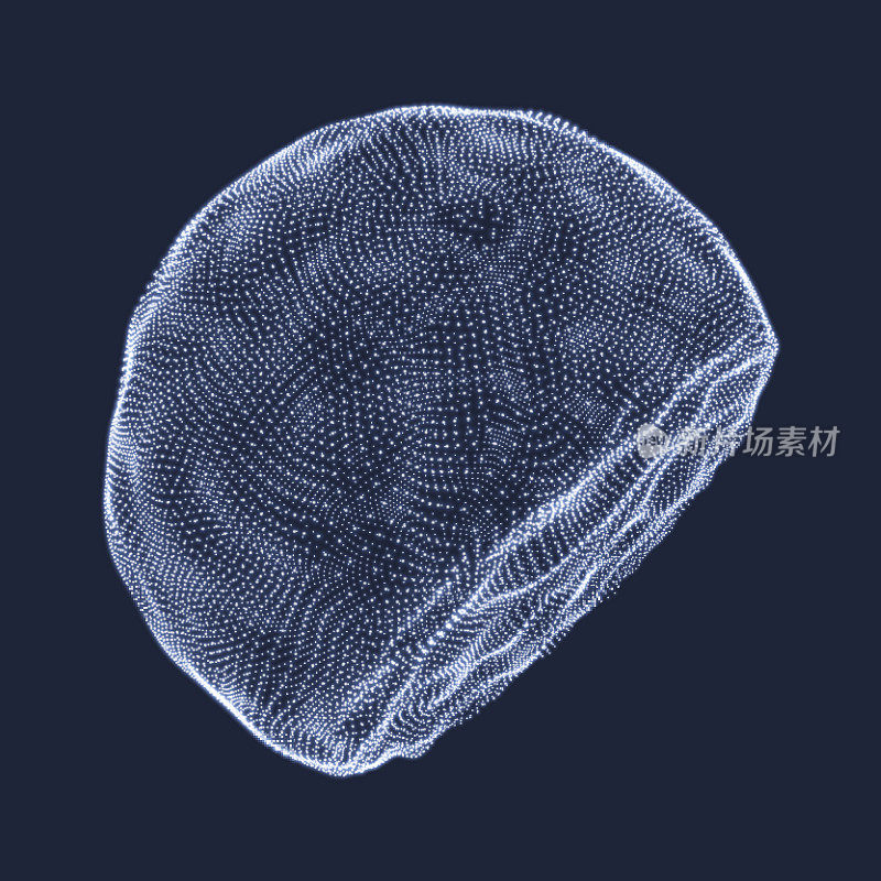 由点组成的半球体。抽象的网格。Semi-sphere插图。