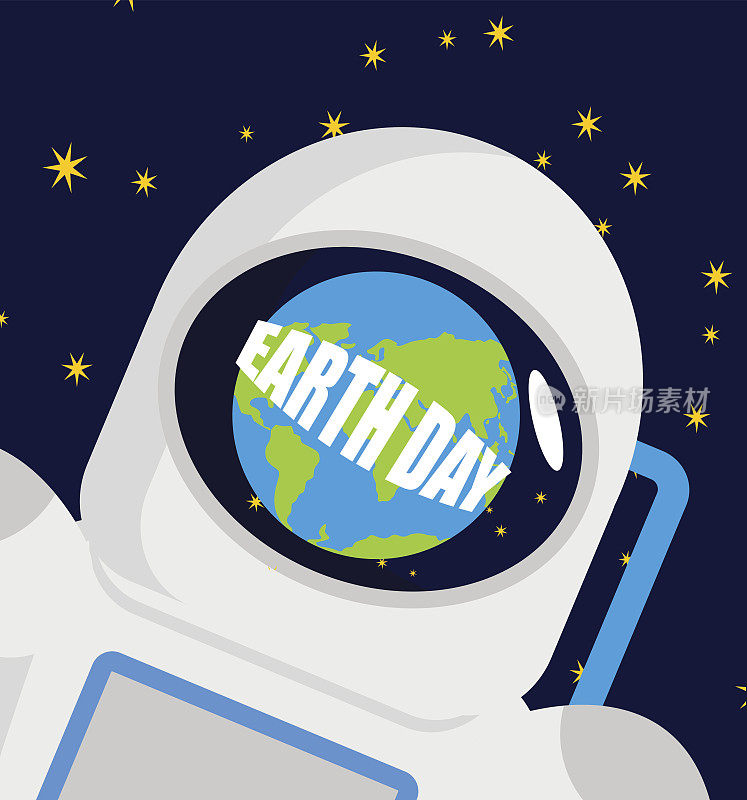 地球日。头盔宇航员和行星反射。宇航员帽