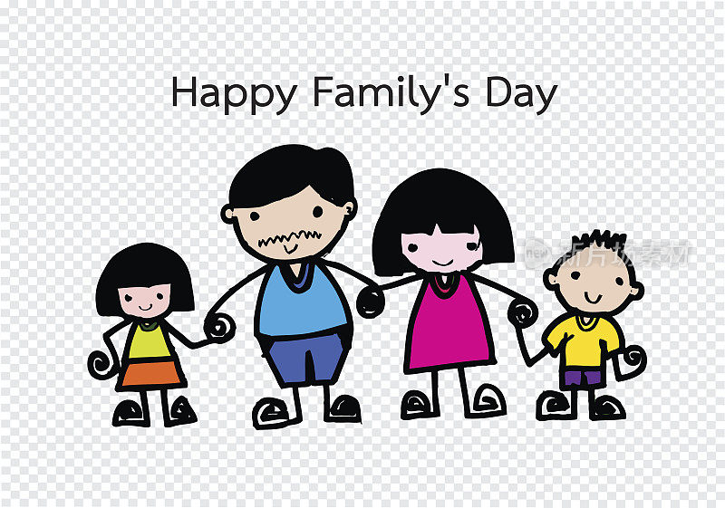 幸福家庭的一天爸爸，妈妈，儿子，女孩的想法设计
