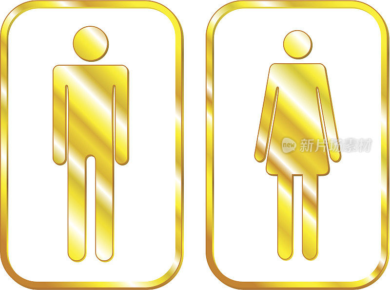 男人和女人洗手间的金色标志