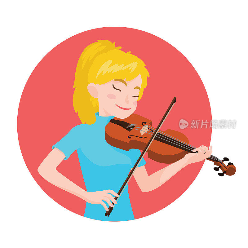 音乐家演奏小提琴。女孩小提琴家的灵感是演奏一种古典乐器。向量。
