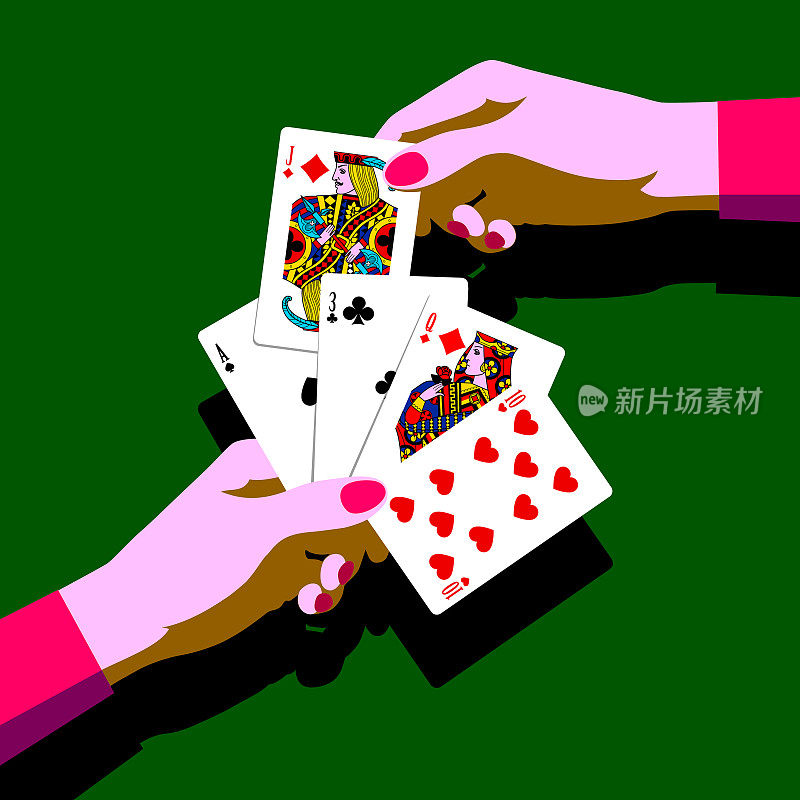 女人的手用扇子打扑克牌