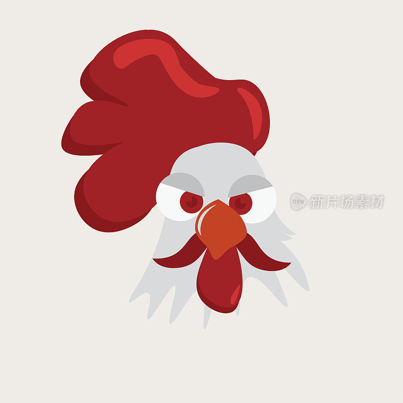 矢量插图:公鸡，公鸡或公鸡的脸肖像。可爱的公鸡头。