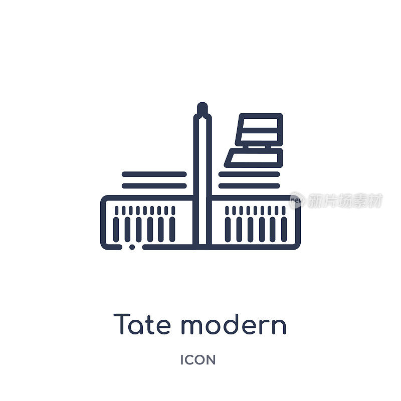 泰特现代图标从博物馆大纲收藏。细线tate现代图标孤立在白色背景。