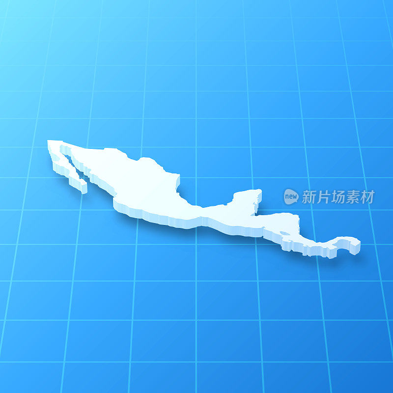 中美洲3D地图上的蓝色背景