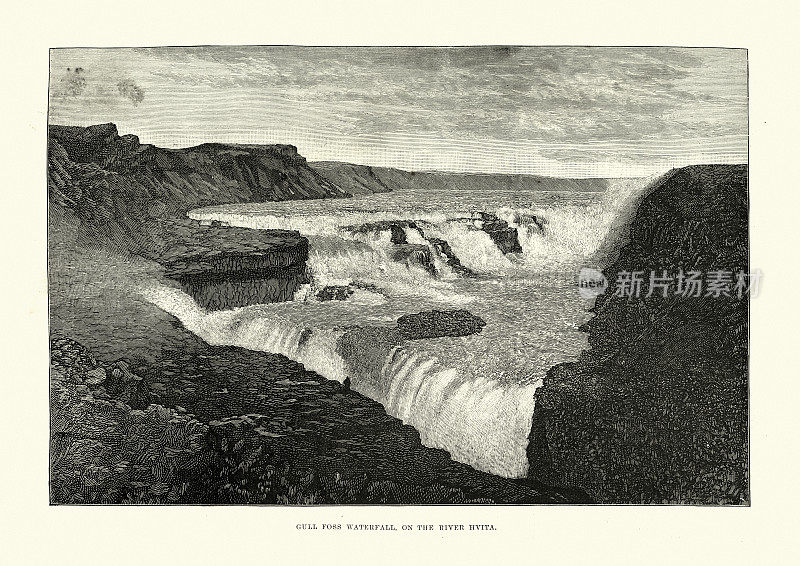 海鸥福斯瀑布，赫维塔河，冰岛，19世纪