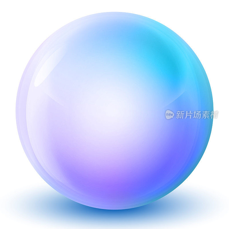 玻璃、紫、蓝球或珍贵珍珠。光滑的现实球，3D抽象矢量插图突出在白色的背景。带有阴影的大金属泡泡。