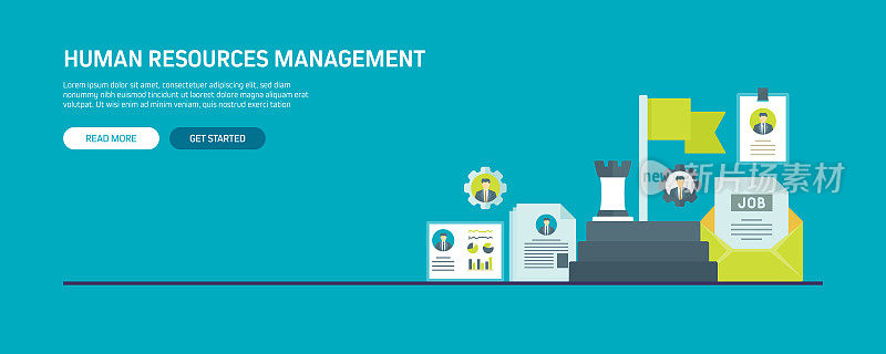 人力资源矢量旗帜设计理念。平面图标设计矢量插图模板网站，演示等。