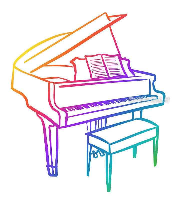 三角钢琴素描彩虹