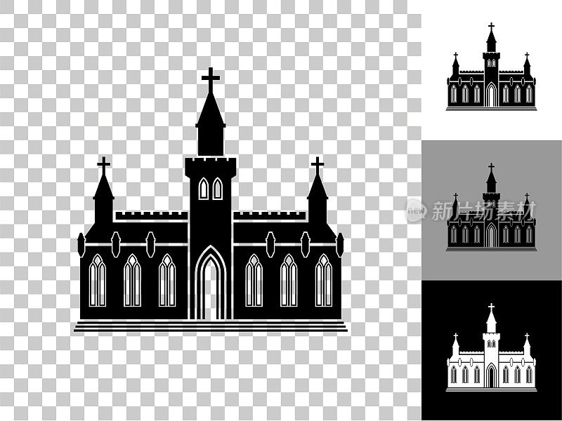 教堂建筑图标在棋盘透明的背景