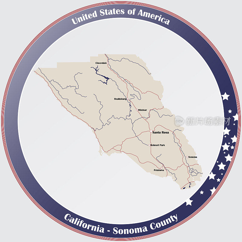 加州索诺玛县的地图