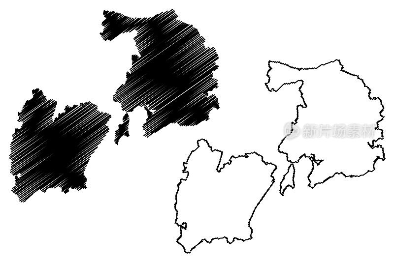 无锡市(中华人民共和国，江苏省)地图矢量插图，手绘无锡市或无锡市地图