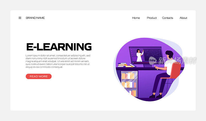 E-Learning，在线教育相关矢量插图登陆页面模板，网站横幅，广告和营销材料，在线广告，业务演示等。