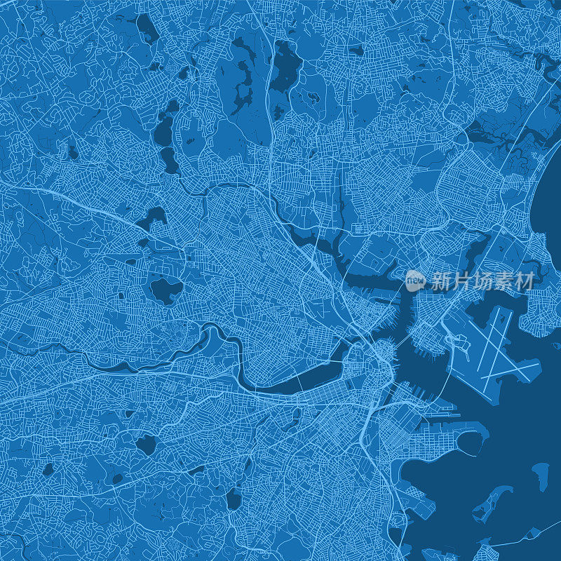 马萨诸塞州萨默维尔市向量道路蓝色地图