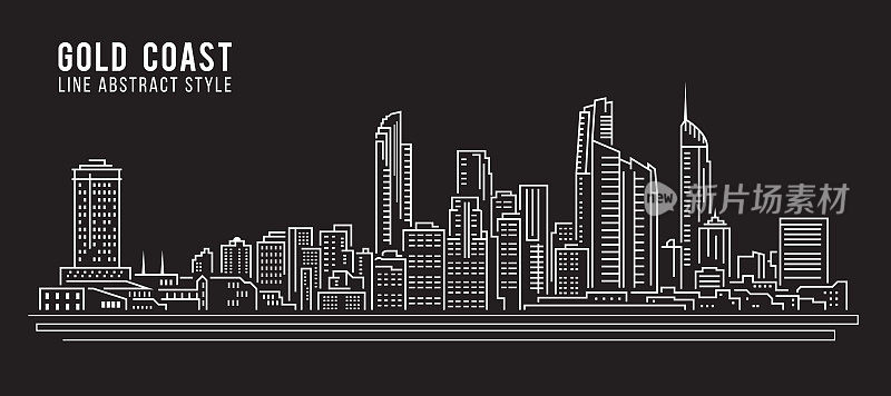 城市景观建筑线条艺术矢量插图设计-黄金海岸城市