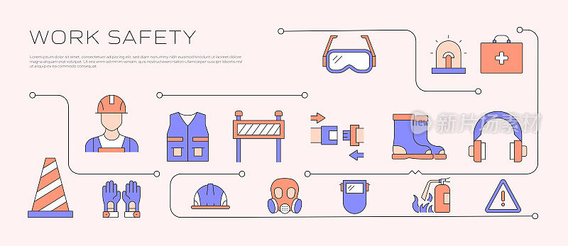 与工作安全相关的现代线条风格矢量插图