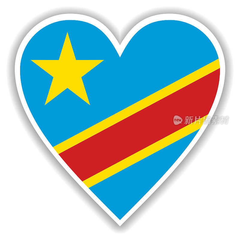 刚果民主共和国的国旗在心中有阴影和白色的轮廓