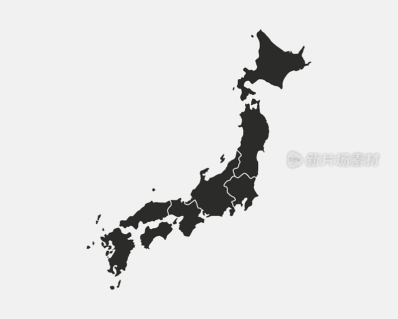 日本地图被隔离在白色背景上。日本的地图。向量模板。