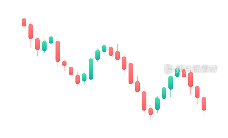 显示股票市场报价。下降的图。白色背景上的烛台图。股票市场投资交易。