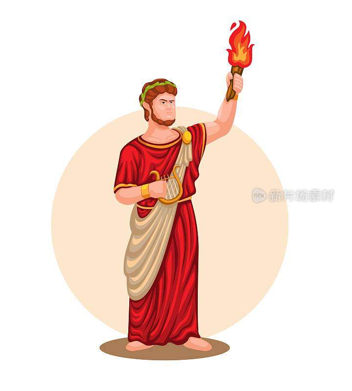 尼禄，罗马第五任皇帝。神话人物与触摸和竖琴角色插图矢量