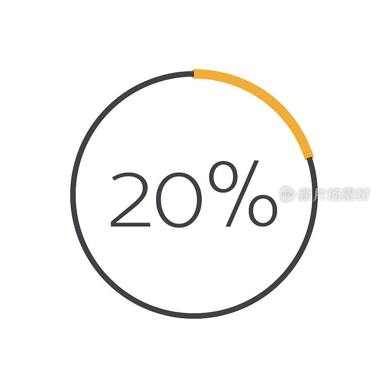 20%圆图。矢量百分比信息图元素。黄色的孤立的图标。签名下载，增长，进度，业务，财务，设计