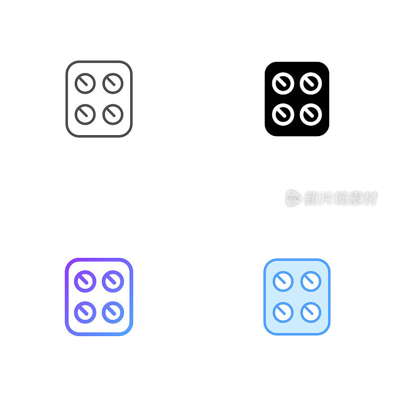抗病毒药物图标设计在四种风格与可编辑的中风。线，实线，平线和颜色梯度线。适用于网页、移动应用、UI、UX和GUI设计。