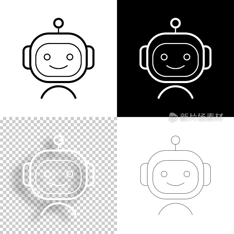 机器人-机器人的脸。图标设计。空白，白色和黑色背景-线图标