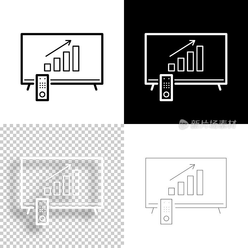 电视上的成长排行榜。图标设计。空白，白色和黑色背景-线图标