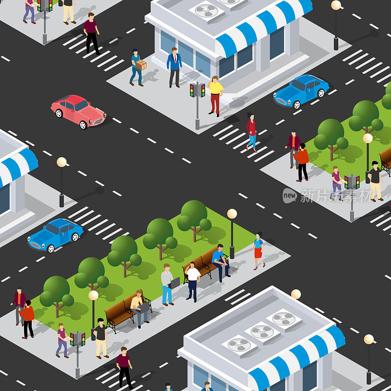 立体街道十字路口的城市街区的三维插图