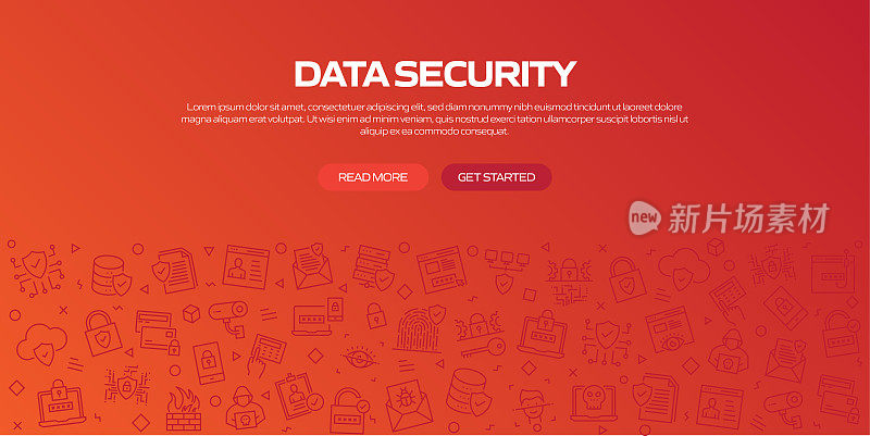 数据安全网络横幅与线性图标，潮流线性风格向量