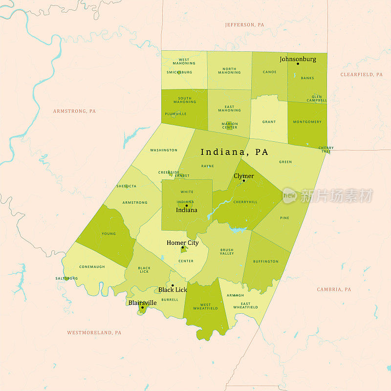 PA印第安纳县矢量地图绿色