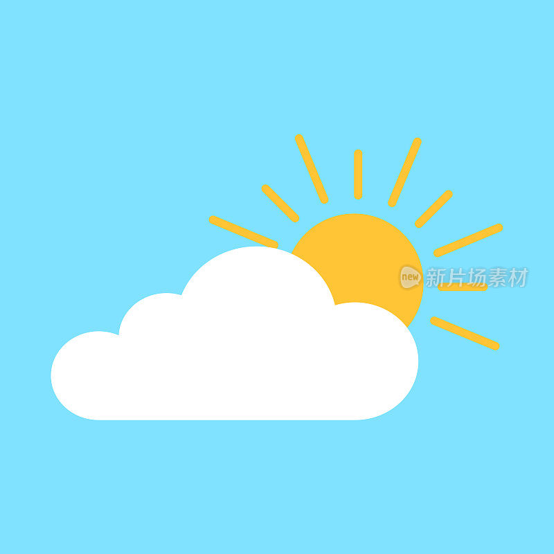 动画云与太阳描绘天气在蓝天上的平面图标剪贴画插图