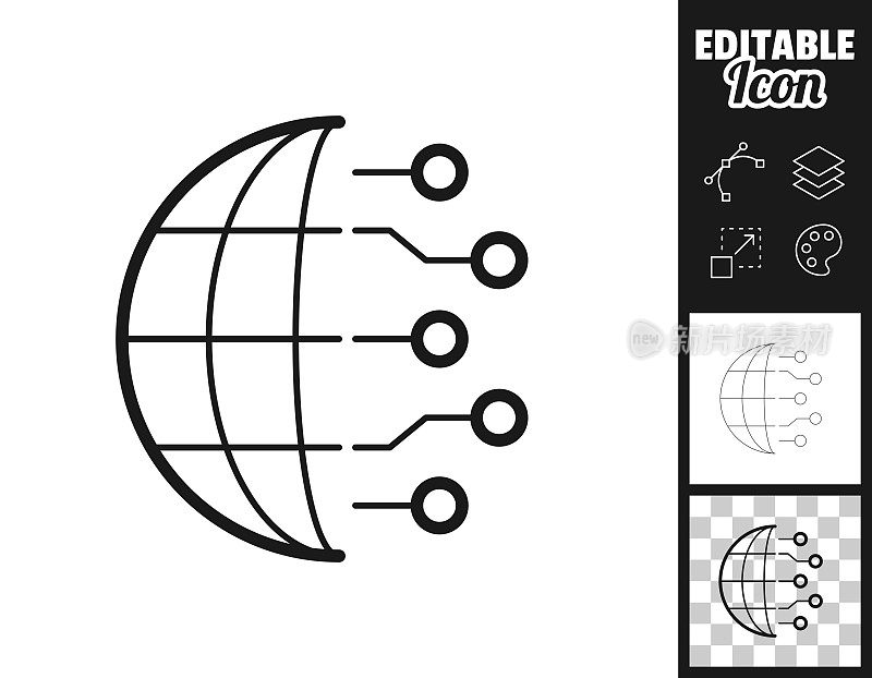 球体和电路板。图标设计。轻松地编辑