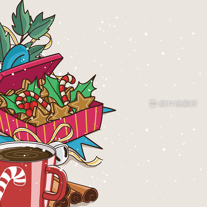 圣诞食品和饮料与礼品包裹