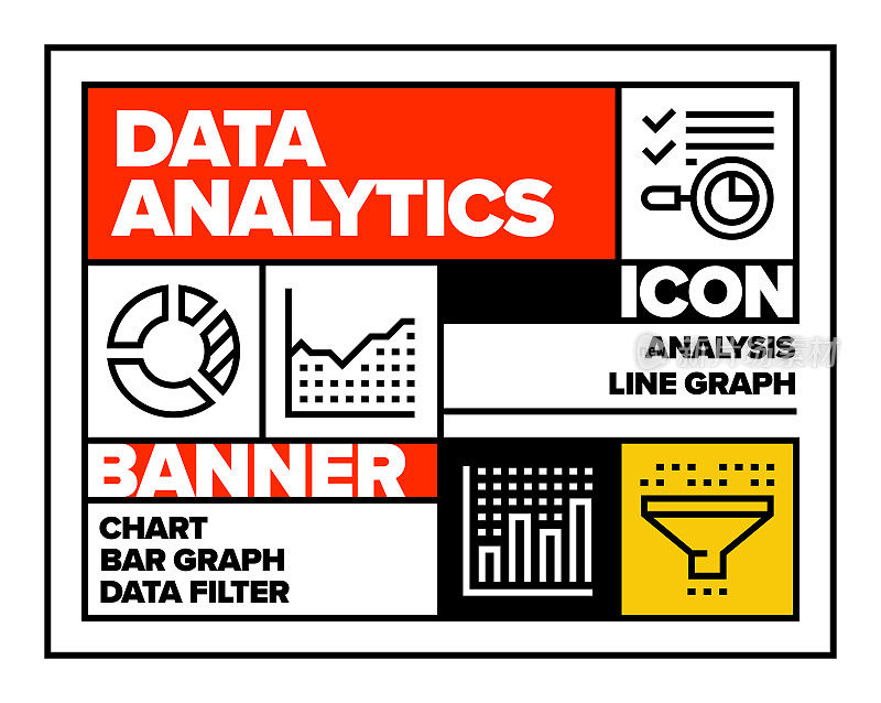 数据分析线图标集和横幅设计