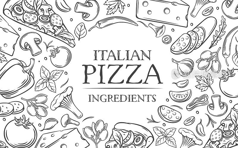 意大利披萨设计模板的食材