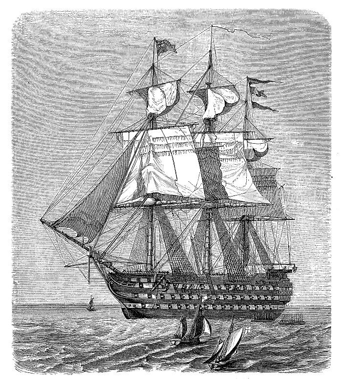 皇家海军惠灵顿公爵号于1852年下水，由海军上将查尔斯·纳皮尔爵士的舰队的帆船和蒸汽旗舰提供动力